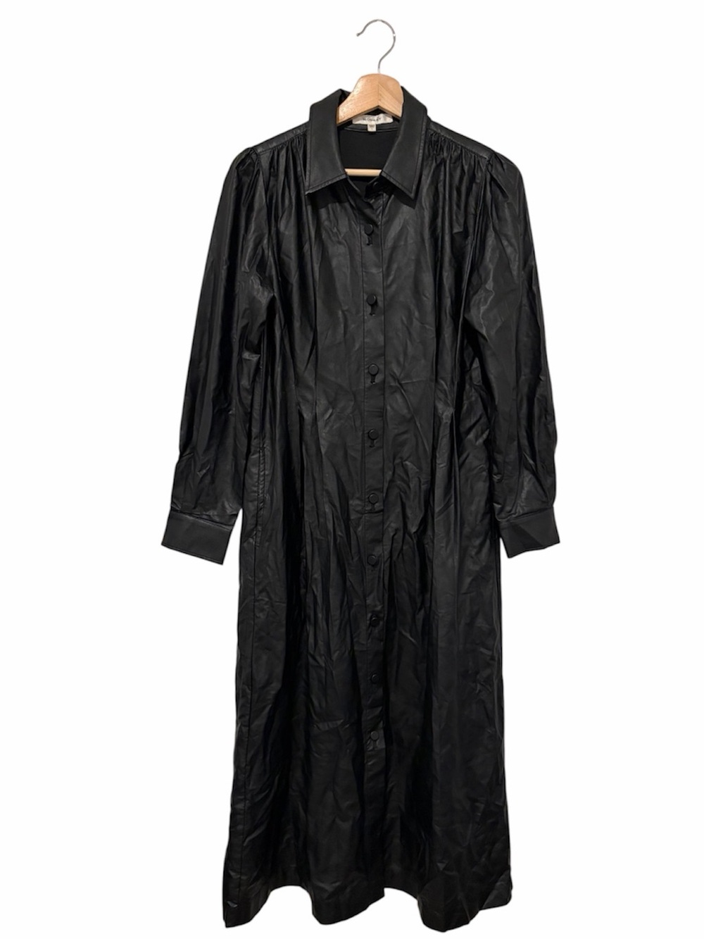 Moussy Button Front Shirt Dress Black Size 1 Small Vegan Leather Edgy Minimal